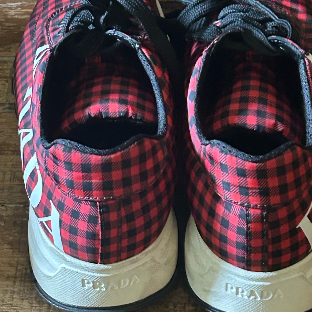 Prada Red and Black Canvas Sneakers - Picture 3 of 6
